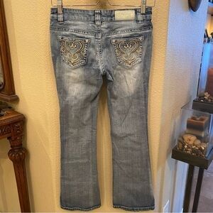 SKYANNE Girls Light Blue Embellish Embroidered Stretchy Jeans Size 12